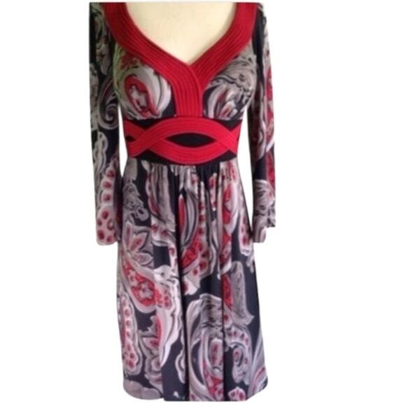 OLEG CASSINI VINTAGE Gray Red Paisley Party Dress 4 - Picture 1 of 4
